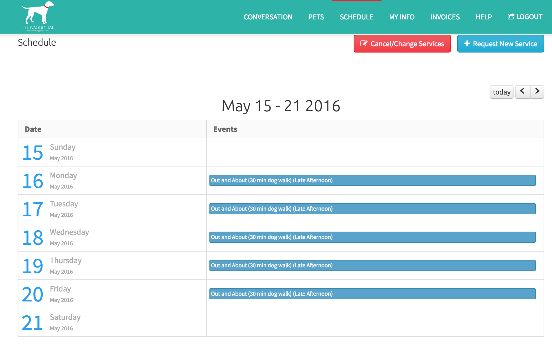 The Waggly Tail Portal Schedule